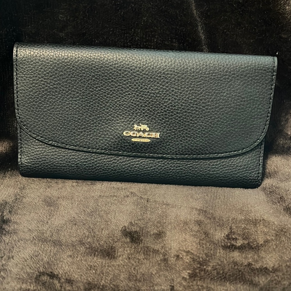 Coach Black Pebbled Leather Wallet with Gold Logo